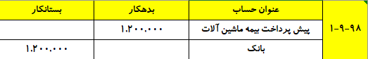 ثبت سند پیش پرداخت در اول آذر 98