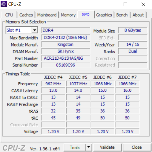 مشخصات مربوط به رم تو نرم‌افزار CPU-Z. 