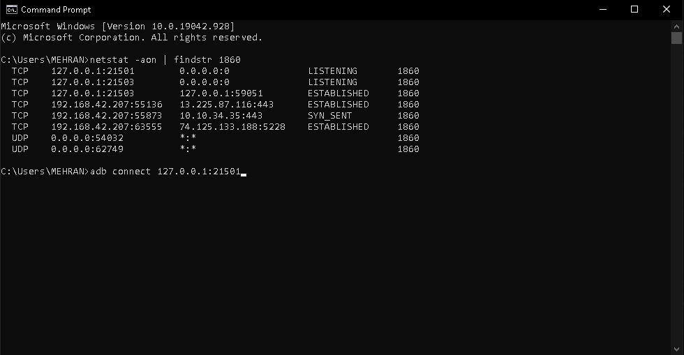 ممکنه این IP و PORT های LISTENING پشت سر هم نباشن. خوب دقت کنید و همه رو پیدا کنید.