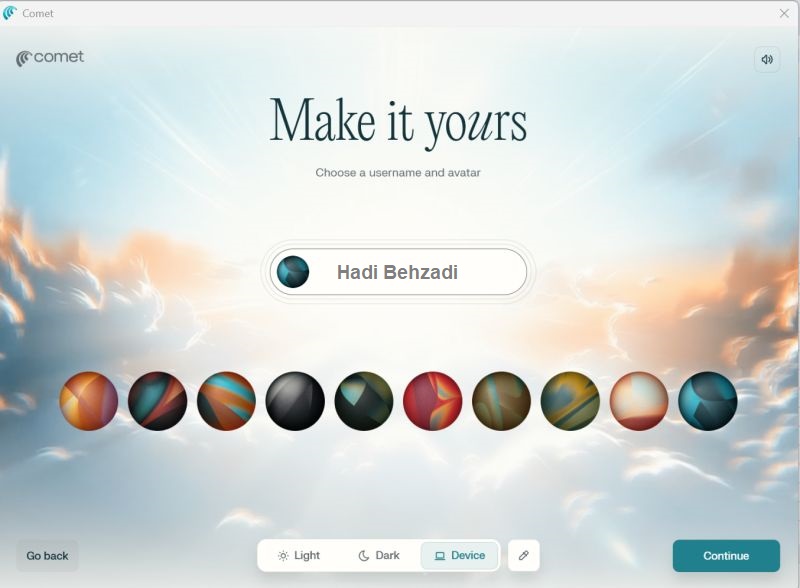 انتخاب سیاره در Comet مرورگر وب مبتنی بر هوش مصنوعی