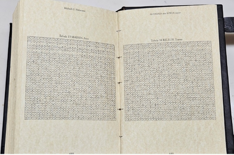 (صفحهای از نسخه چاپی/بازسازیشده با جدولهای بزرگ حروفی – دقیقاً شبیه صفحات اصلی)