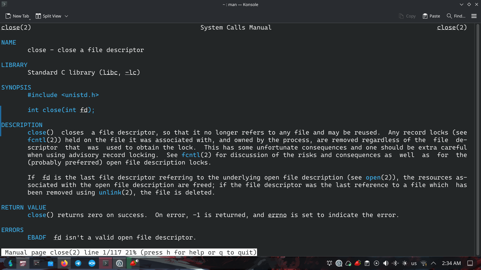 سیستم‌کال close در هدر unistd.h