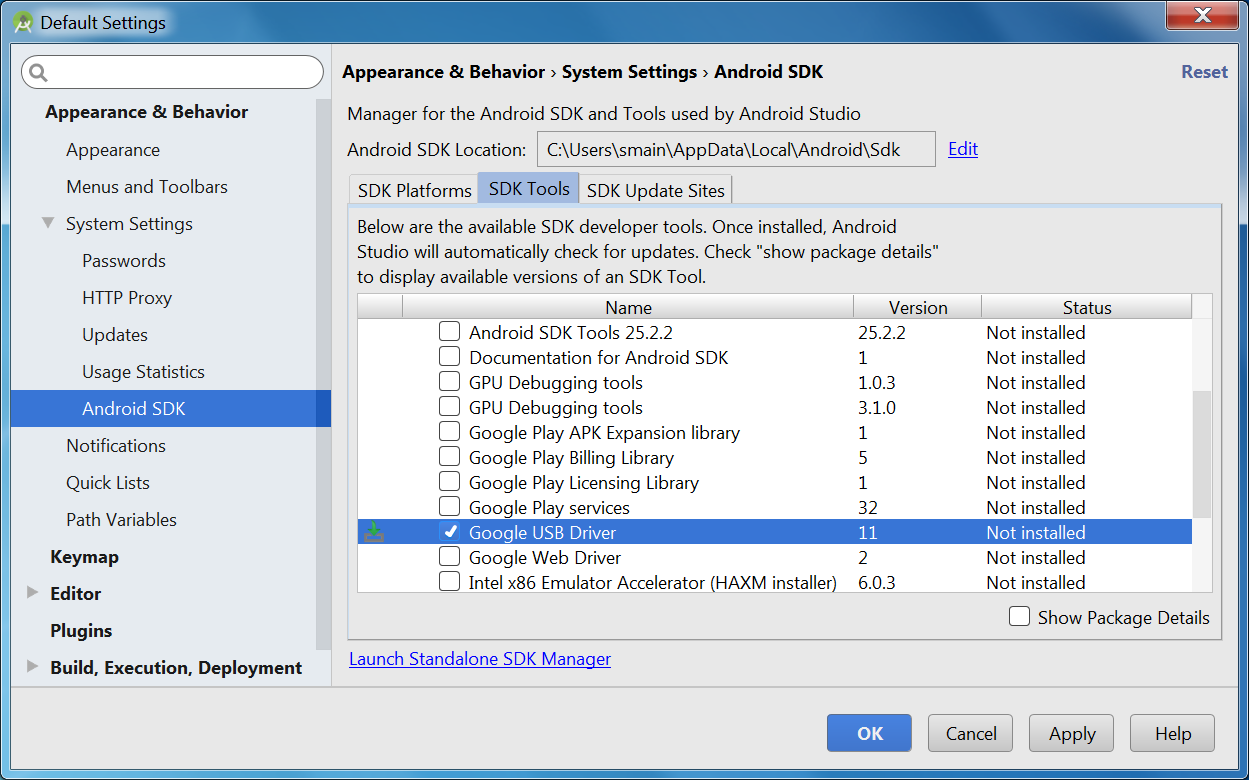 Google SDK manager