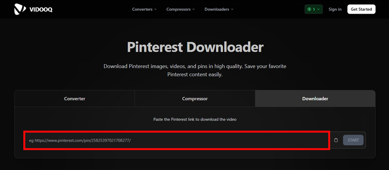 لینک را وارد و روی دکمه start کلیک کنید.