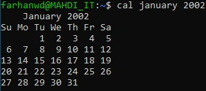 تغییر ماه و سال دستور cal در bash