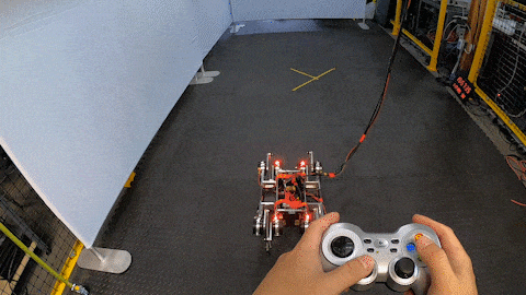 شکل ۸:ما سیاستهای حرکت را برای راه رفتن در چهار جهت آموزش میدهیم که به ما این امکان را میدهد تا ربات را به صورت تعاملی با یک کنترلکننده بازی کنترل کنیم.