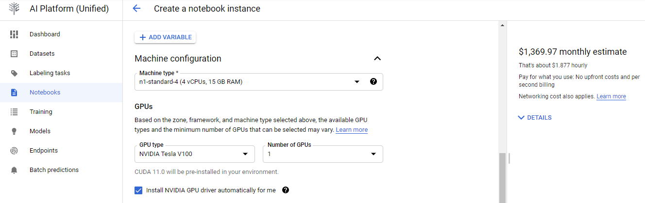 شکل ۸: انتخاب GPU و منطقه
