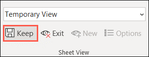 شکل ۵. برای ذخیره نمای برگه، روی Keep کلیک کنید
