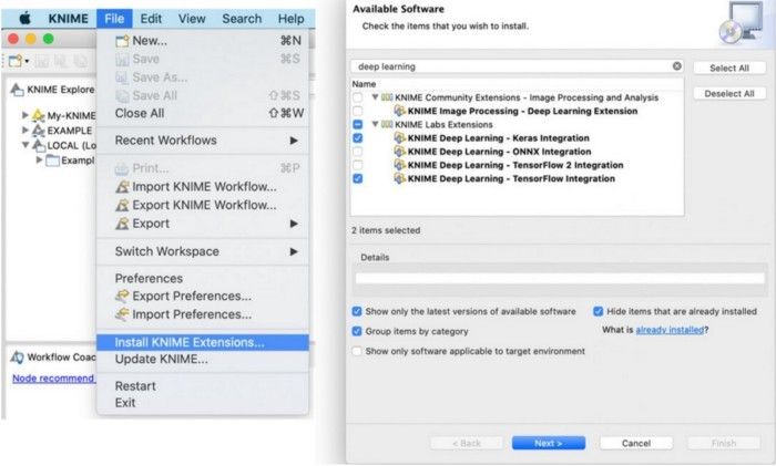 شکل ۹: نصب یکپارچهسازی یادگیری عمیق KNIME (تصویر توسط KNIME).