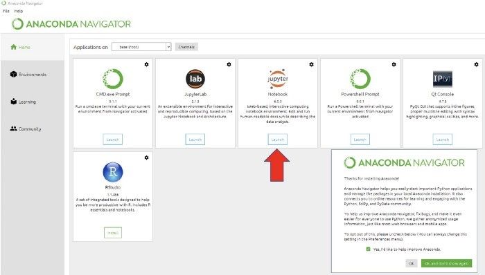 شکل ۷: شروع Jupyter-Notebook از Anaconda