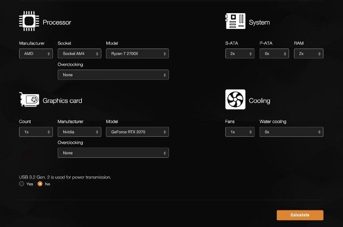 شکل ۶: محاسبه توان مورد نیاز PSU