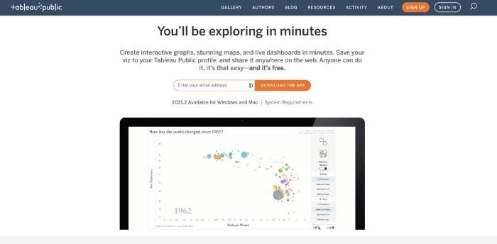 شکل ۱۴: در Tableau Public ثبت نام کنید (تصویر از Tableau).
