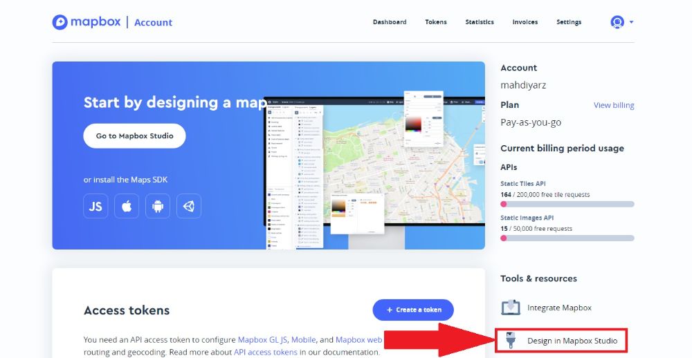 انتخاب Design in Mapbox Studio