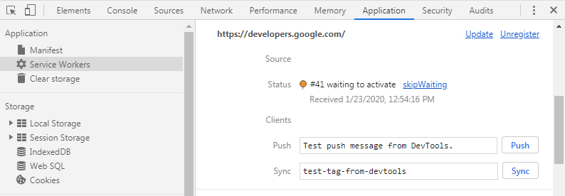 Google Chrome manage Service Workers