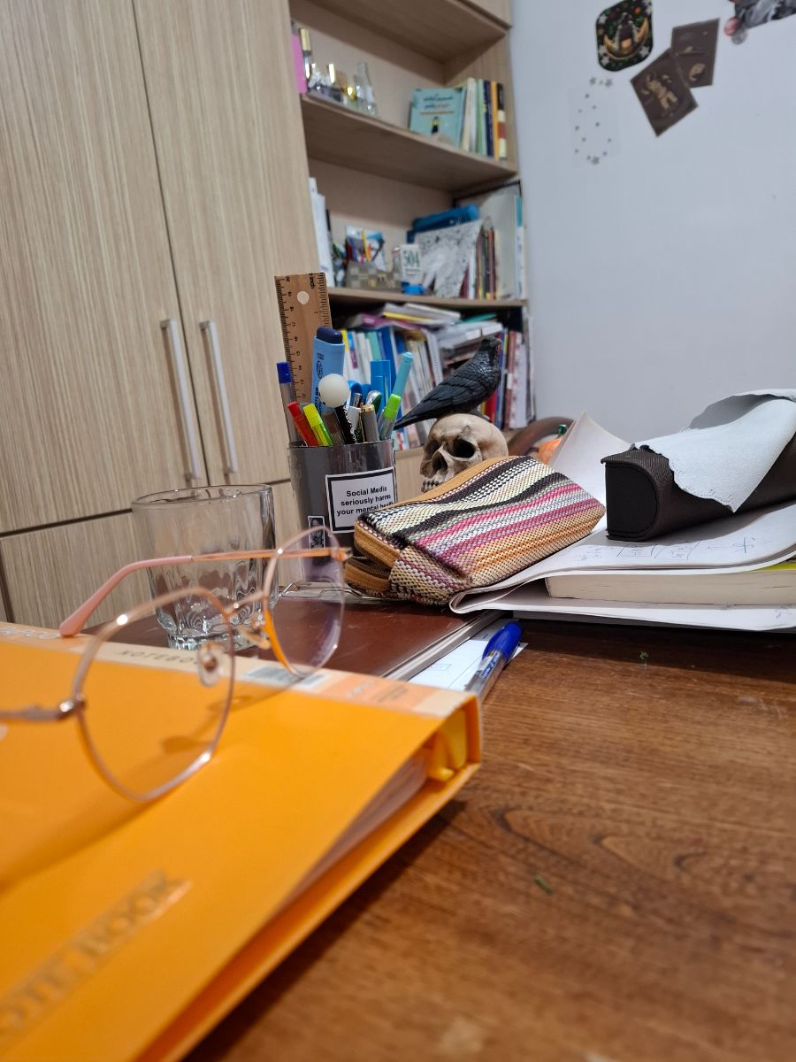 نمایی از میزم،نمیدانم چطوری مرتبش کنم،بنظرم همین الانش هم مرتب است.