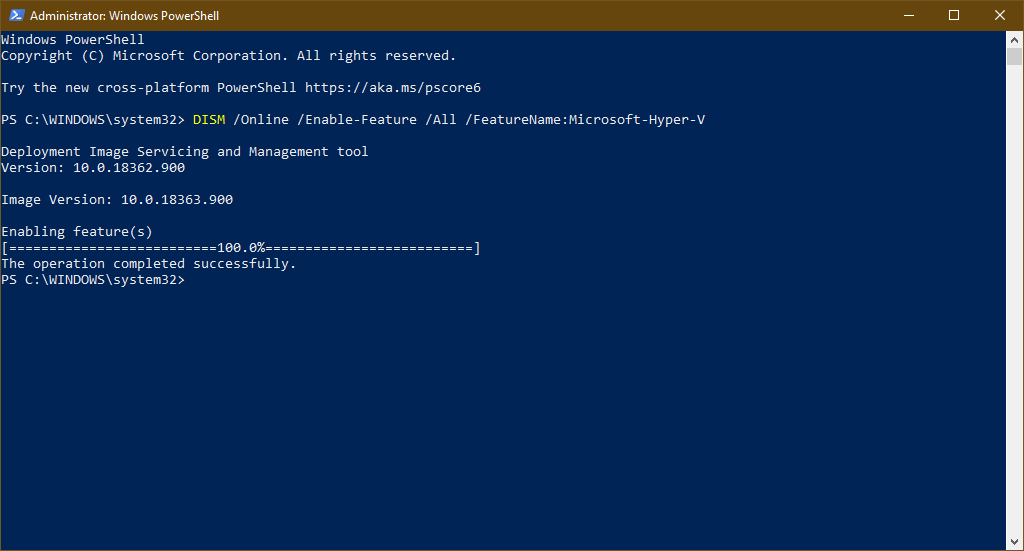 Enable Hyper-V with CMD and DISM  