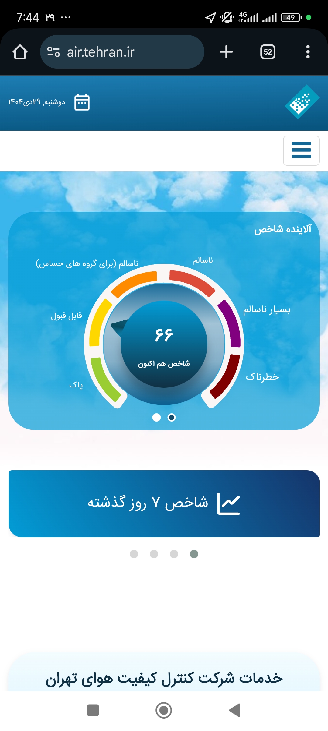 تصویر شاخص مربوط به ساعت ۷ و ۵۵ صبح ۲۹ دی