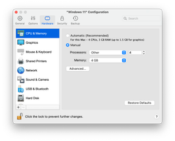 تنظیمات من برای ویندوز ۱۱ در Parallels 17 برای مک