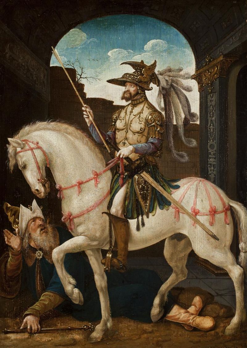 نگارهای از نگارگر ناشناس هلندی (مکتب آنتورپ) در سده شانزدهم میلادی؛ کوچکداشت والرین بهدست شاپور یکم