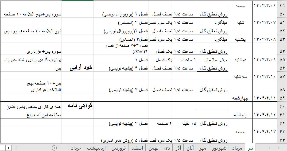 بخشی از فایل اکسل