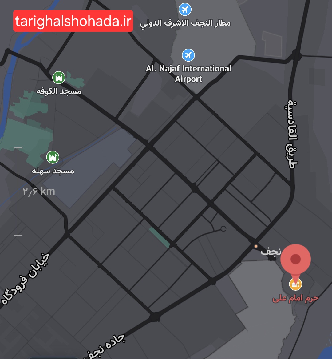 حرم امیرالمومنین مسجد کوفه و مسجد سهله در نقشه