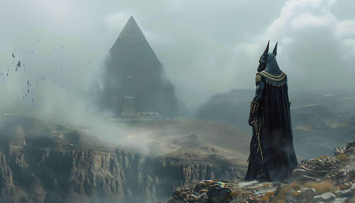 آنوبیس، ایستاده بر کوه.