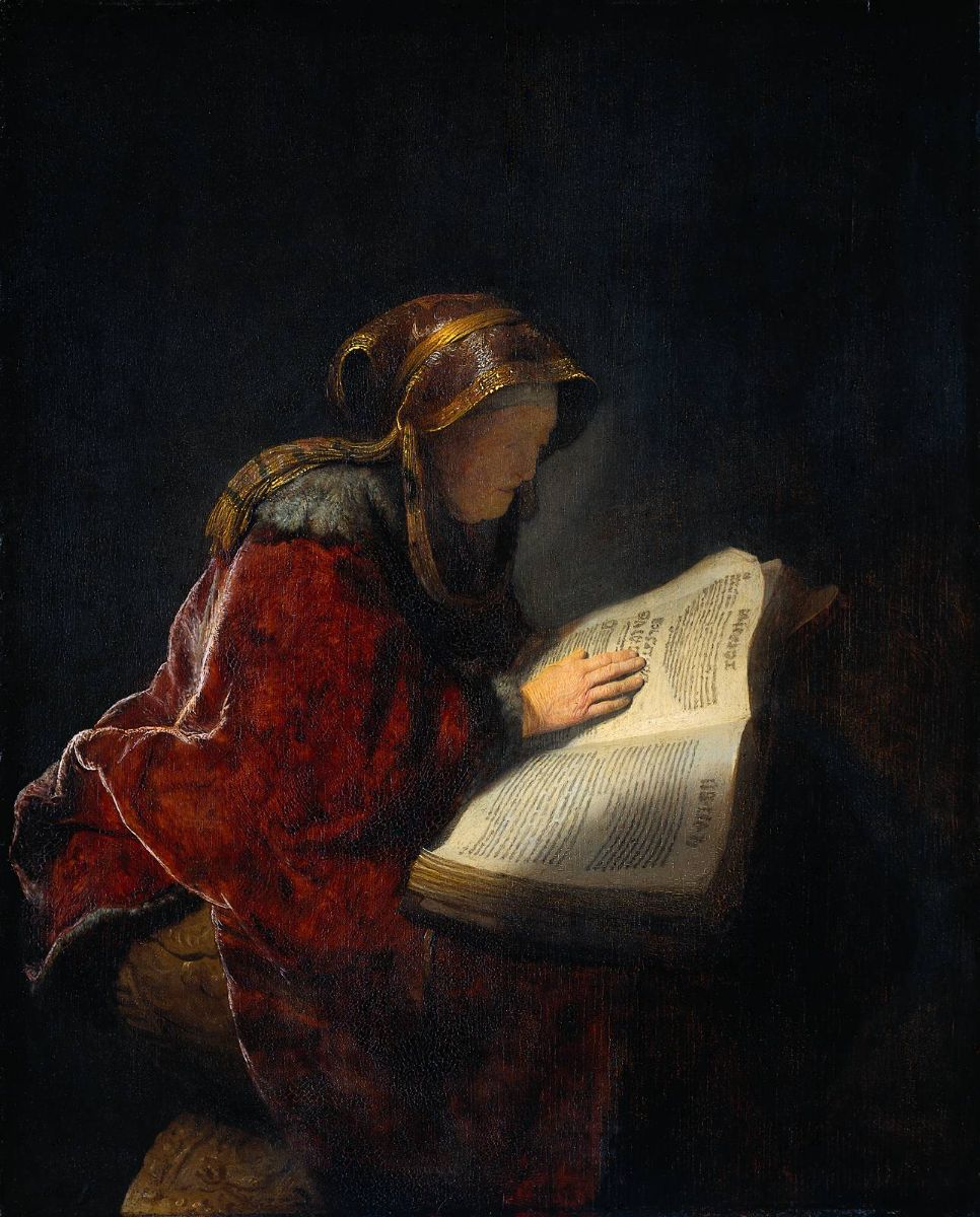 Old Woman Reading, Probably the Prophetess Anna- Rembrandt 1631