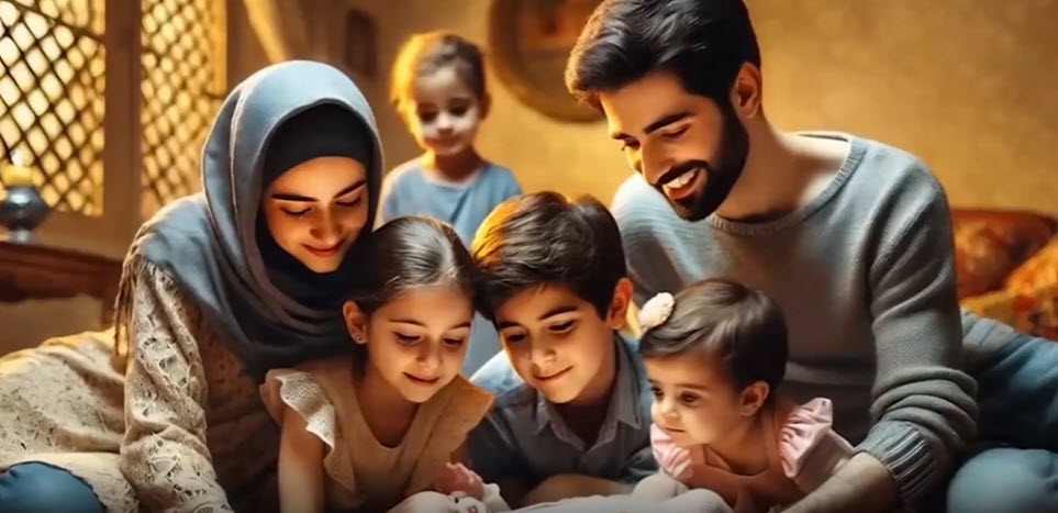 خانواده شاد خیالی با چهار فرزند و پدر و مادر، محصول هوش مصنوعی :(