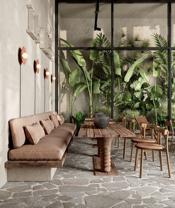 استفاده از گیاهان و نور طبیعی، به حداکثر رساندن چشم‌انداز به بیرون، استفاده از مصالح طبیعی، بافت‌ها و الگوهای الهام گرفته از طبیعت و ترکیب اشکال ارگانیک، همگی عناصر کلیدی طراحی بیوفیلیک هستند.