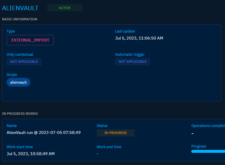 کانکتور AlienVault پالس‌ها را وارد می‌کند. این کار ممکن است کمی طول بکشد.