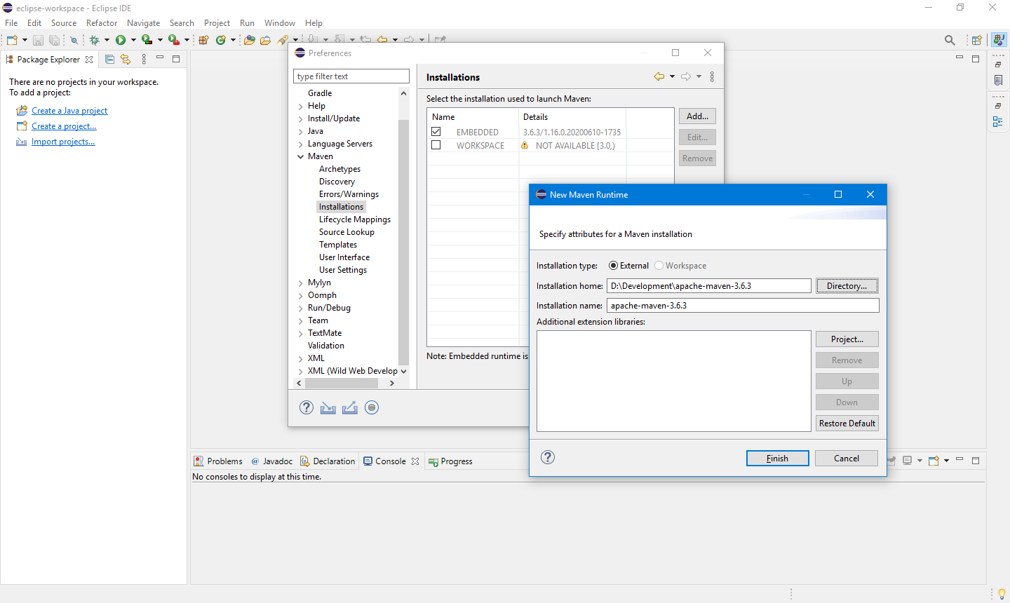 معرفی مسیر نصب maven در تنظمیات Eclipse IDE