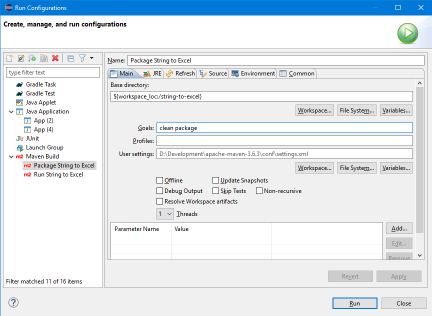 تعریف Run Configuration برای Package نمودن JAR در Eclipse IDE