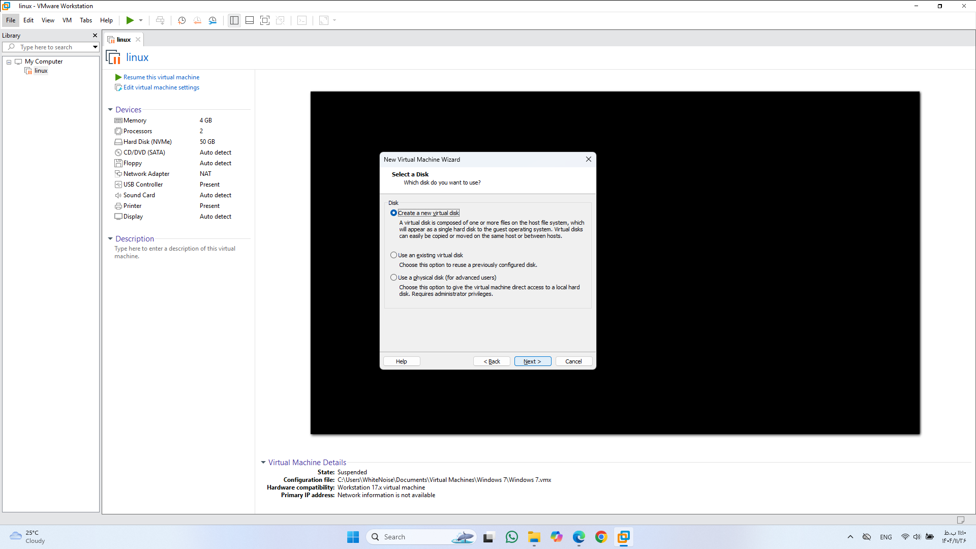 مرحله دهم یک دیسک مجازی جدید میسازیم