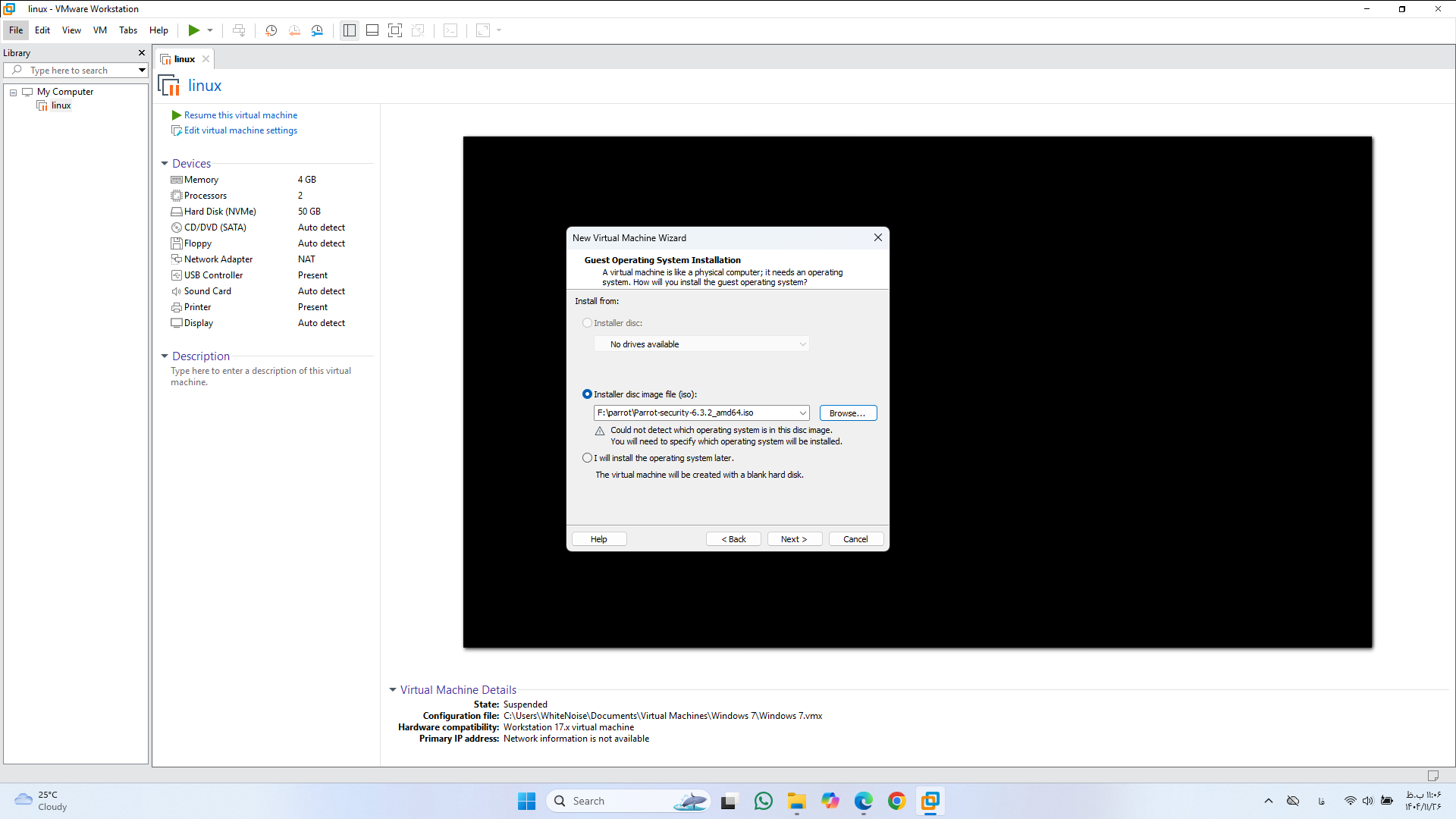 مرحله سوم محل فایل iso را مشخص میکنیم