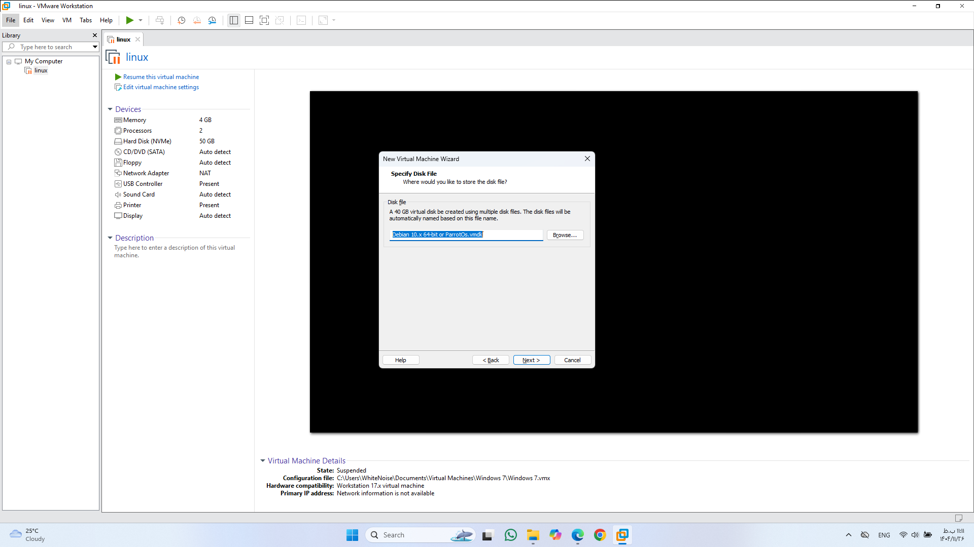 مرحله دوازدهم محل ذخیره ماشین مجازی را انتخاب میکنیم(بهتر است هارد SSD باشد)