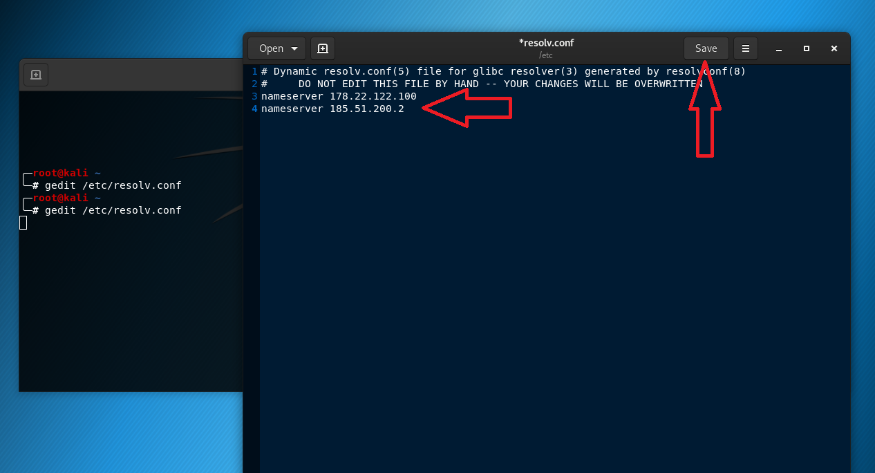 dns ها را از سایت شکن یا تحریم شکن گرفته و در فایل resolv.conf ذخیره کنید(این قسمت مربوط به کالی لینوکس است بهتر است از هر دو سایت همزمان استفاده کنید)