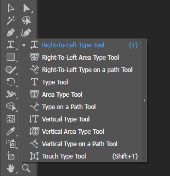 این ها تمام مدل های ابزار type tool است