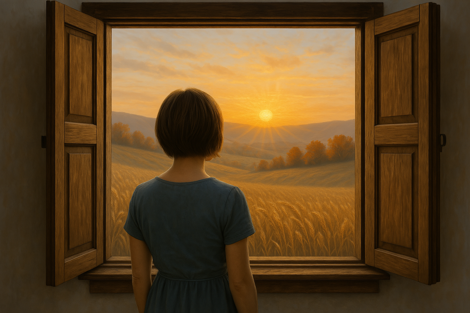 به copilot گفتم یه صحنهی طلوع خورشید با مزارع گندم و درختای افرا بهم بده( مزارع گندم و همیشه دوس داشتم، و درخت مورد علاقم، افرا عه، افرا نماد پایدار و تغییر و انطعاف پذیریه)