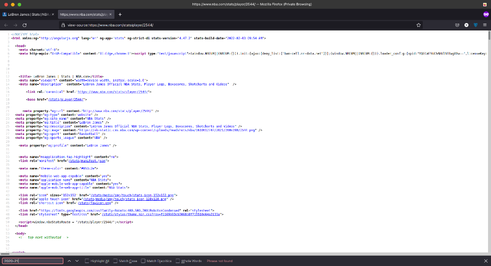 اسکرین شات از صفحه سورس LeBron James