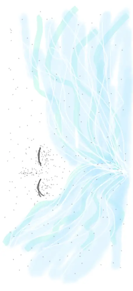 زیبای خفته با موهای سپید آغشته به آبی دریا