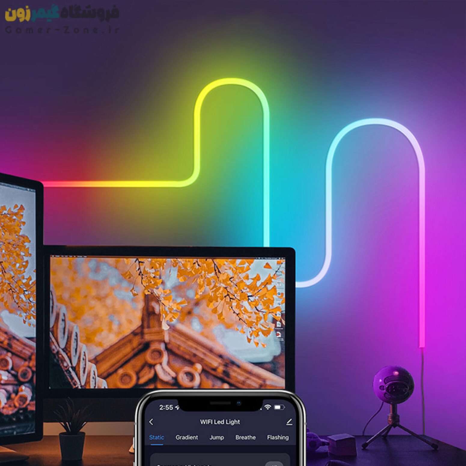 یک نمونه نئون rgb با چندین رنگ مختلف در یک ریسه