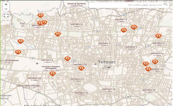 نمونه نقشه مجازی نشان دهنده بازیهای شهر تهران