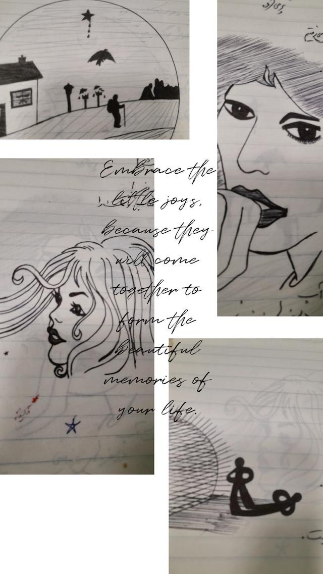 نقاشی هایم که در انتهای اشعار انتخابی در هر ورق نقش گردیده است