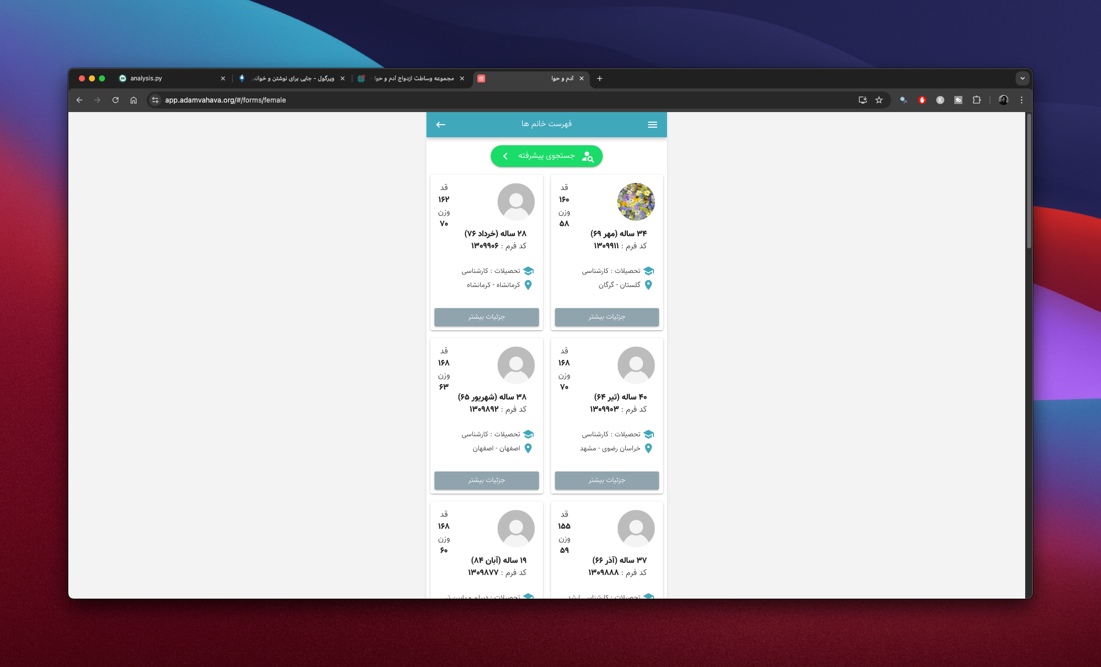 قسمت فهرست خانم ها