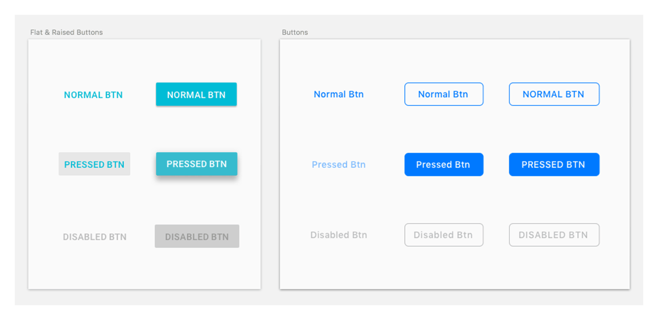 Left — standard Material Design buttons; right — standard HIG buttons 