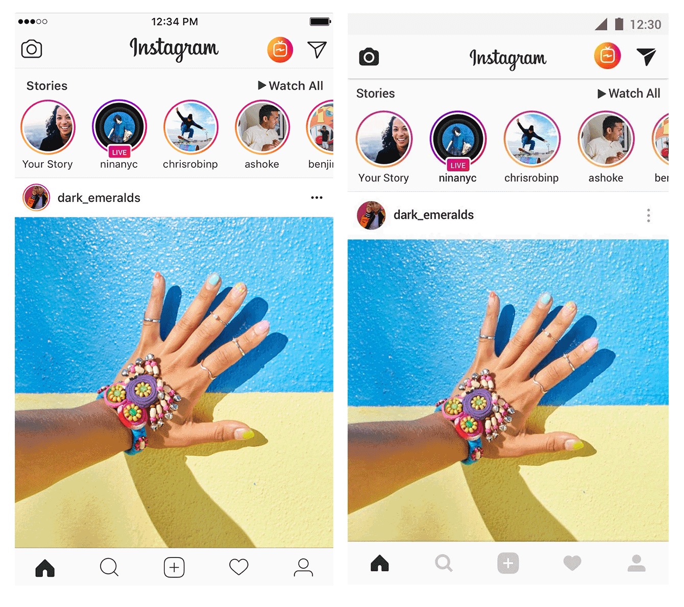 Left — Instagram on iOS; right — Instagram on Android 