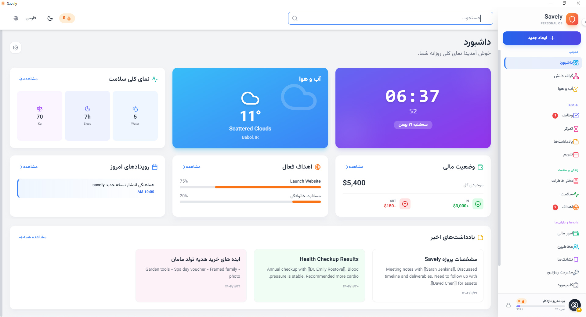 داشبورد savely