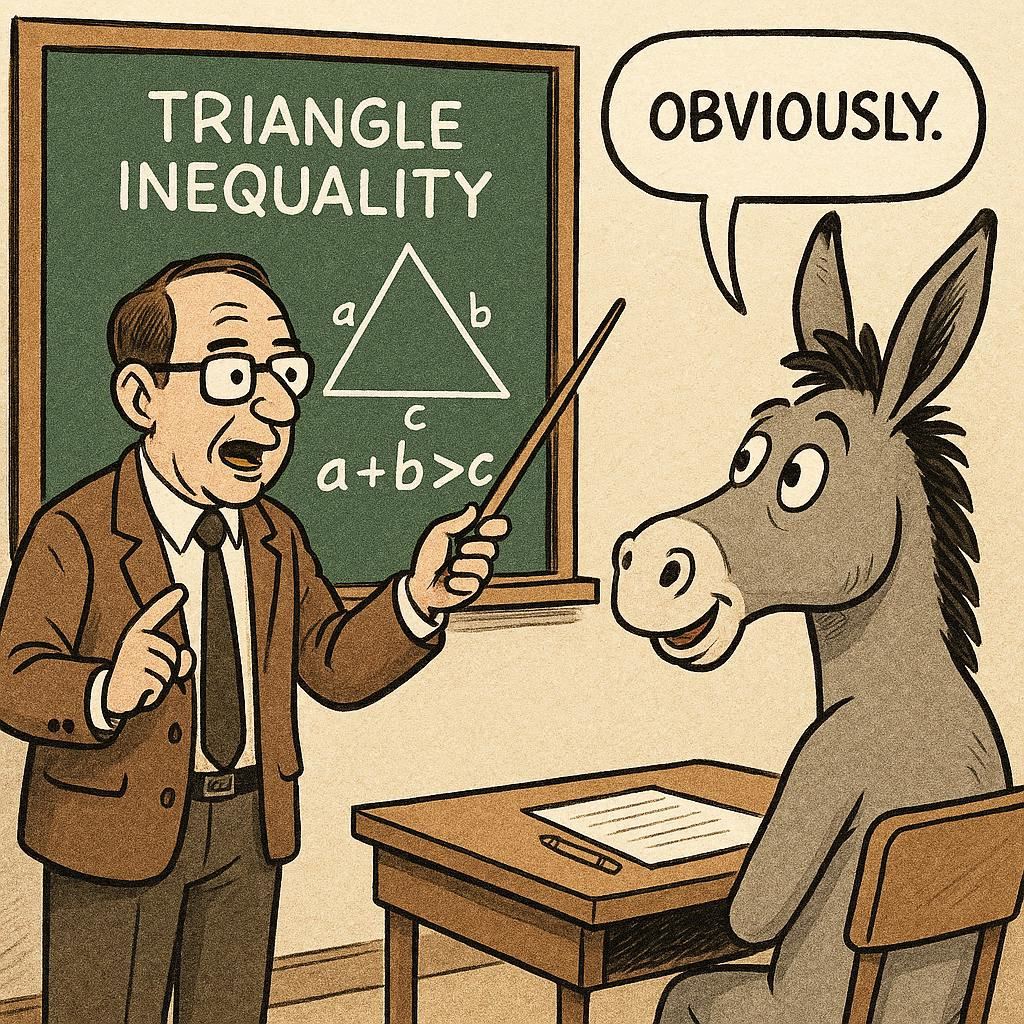 راننده سرویس قضیه حمار (نامساوی مثلثی) را قویاً باور داشت.