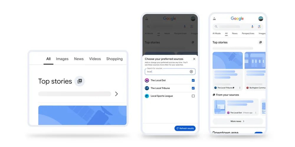 Preferred Sources در Top Stories: انتخاب منابع خبری دلخواه