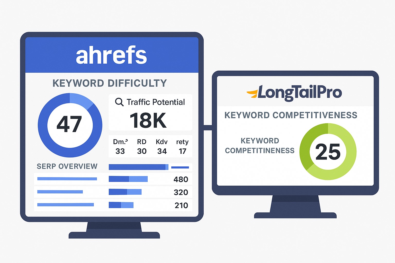Ahrefs و LongTailPro؛ ابزارهای مکمل برای تحلیل سختی کلمه‌ کلیدی